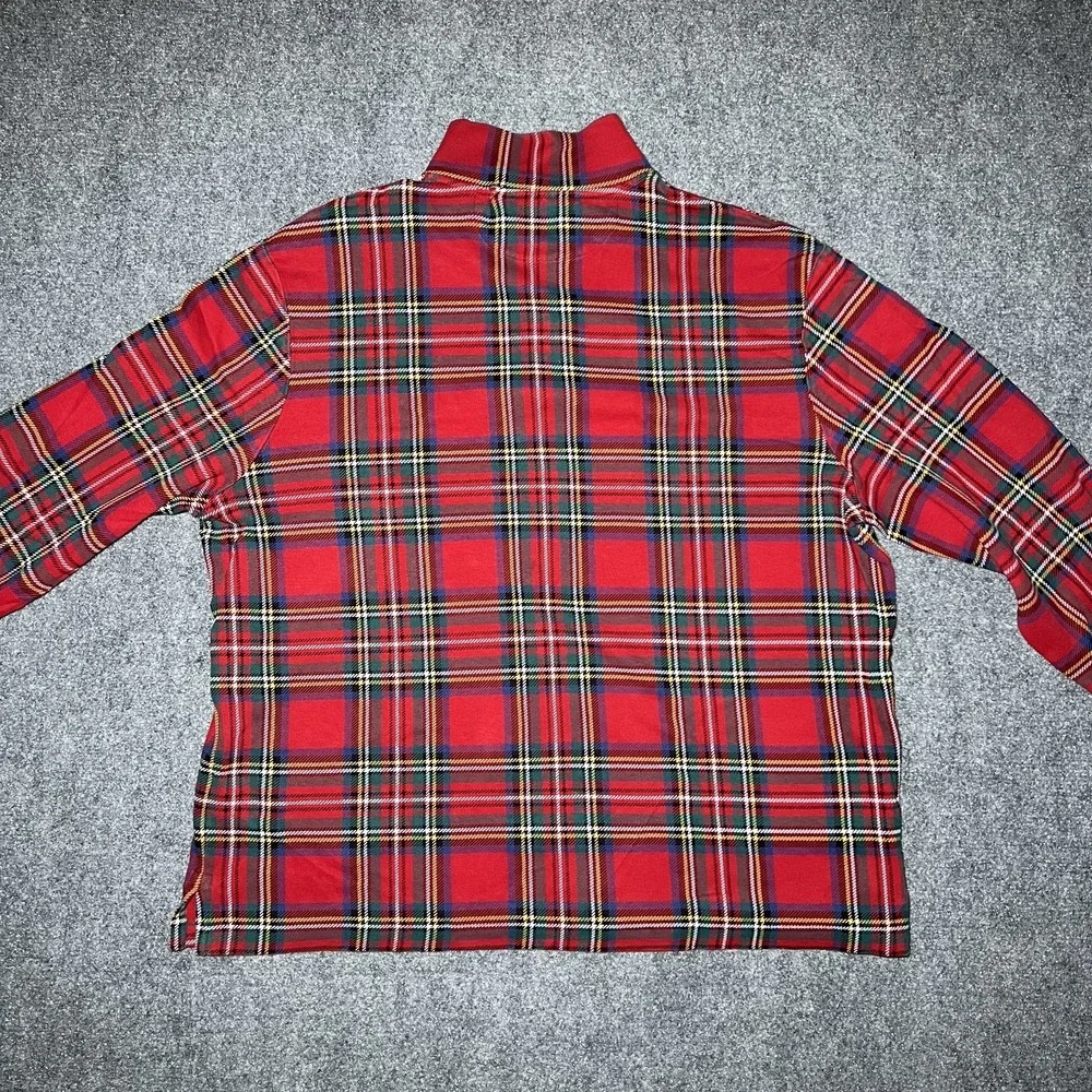 Polo Ralph Lauren Estate Rib Quarter-Zip Madras Plaid Pullover Sweater Men XL